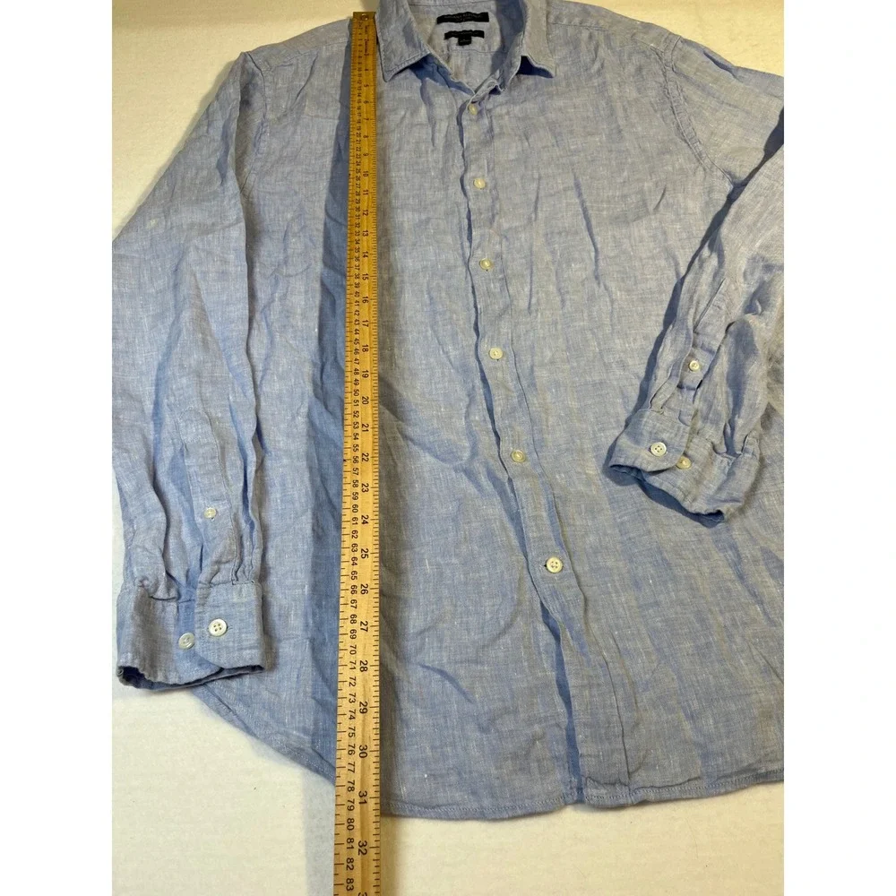 Banana Republic Mens Camden Standard Fit 100% Linen Long Sleeve Shirt Blue L